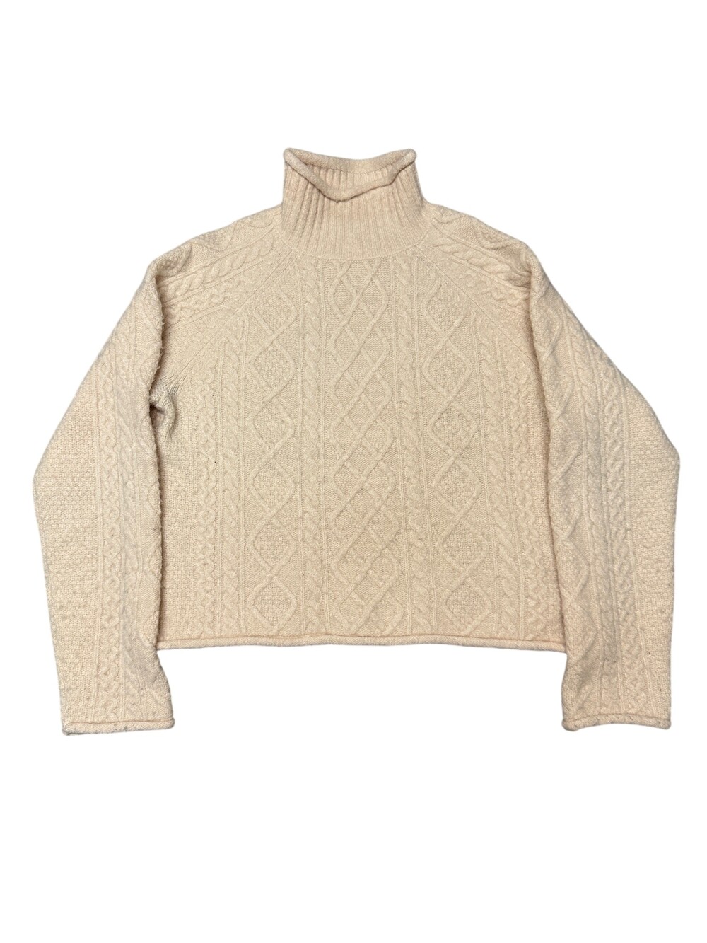 J Crew Sweater Womens Large White Cable Knit Turtleneck Pullover Alpaca Wool